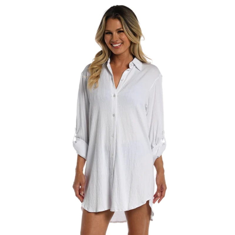 MAXINE SOLID BUTTON DOWN RESORT SHIRT COVER UP – 2 COLORS AVAILABLE