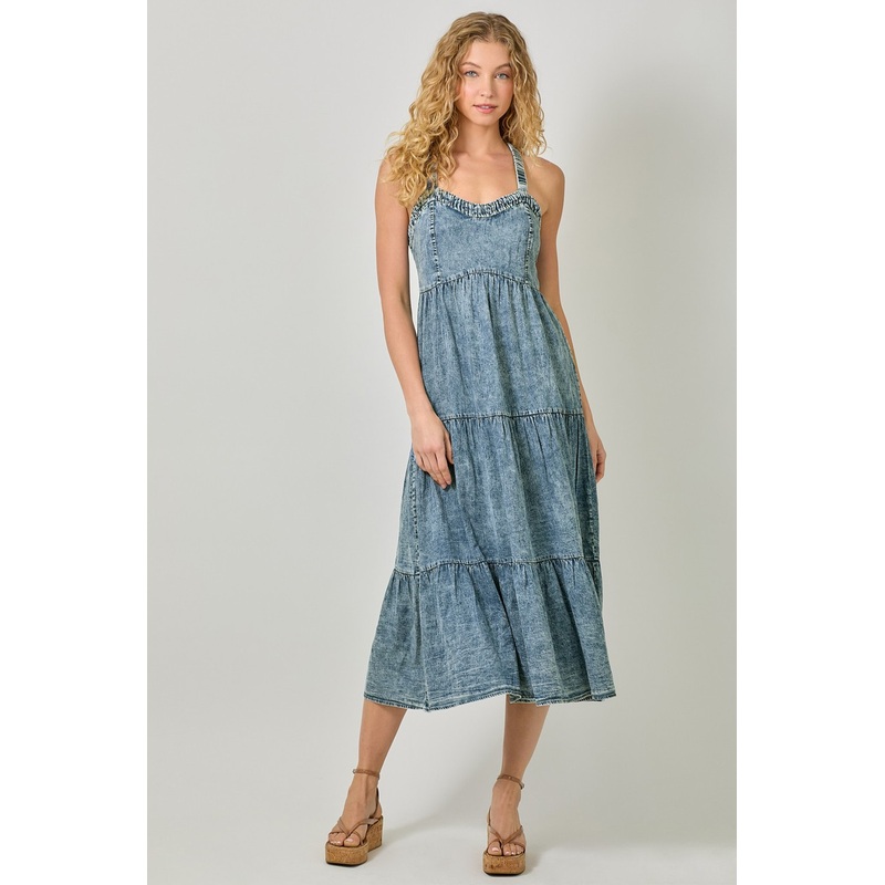 MYSTREE WASHED TENCEL TIERED DRESS