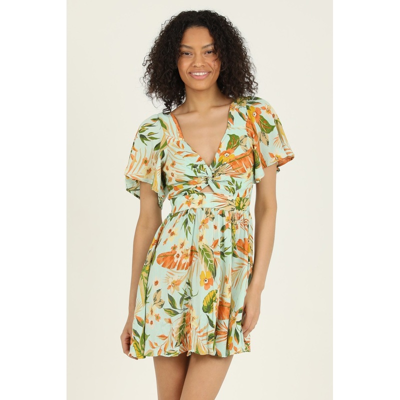 ANGIE V-NECK TWIST FRONT CUT OUT DRESS
