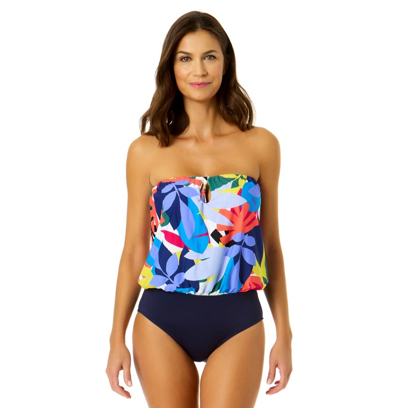 ANNE COLE TROPIC STAMP STRAPLESS BLOUSON ONE PIECE