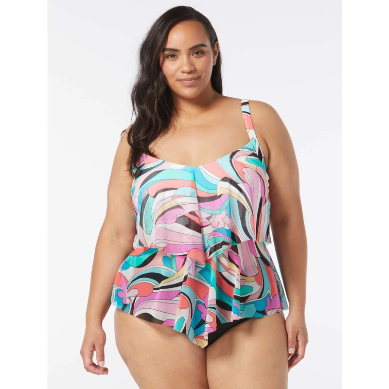 BEACH HOUSE PLUS SIZE PORTIA MESH LAYER TANKINI – SALTWATER SWIRL – (18W-22W)