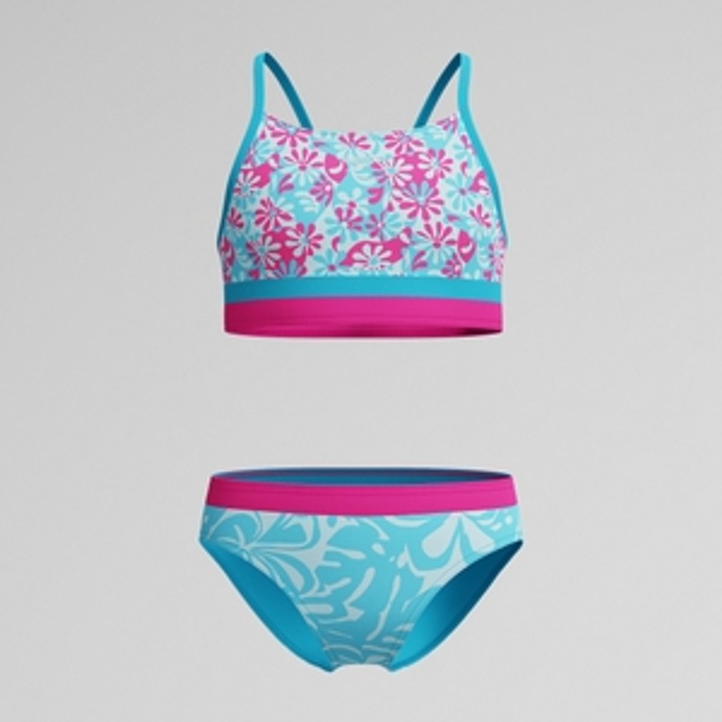 SPEEDO GIRLS PRINT BLOCKED BIKINI 2 PIECE SET 7-16