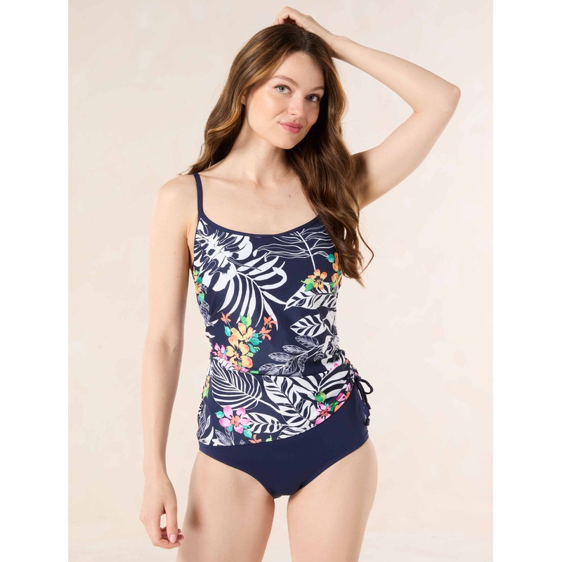 BEACH HOUSE BRIDGET SHIRRED SIDE UNDERWIRE TANKINI – INDIGO JUNGLE