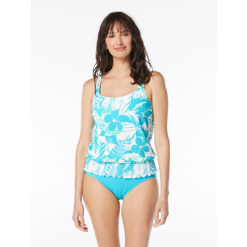 BEACH HOUSE BRANDY TEXTURED TANKINI – FLOWERS PIQUE