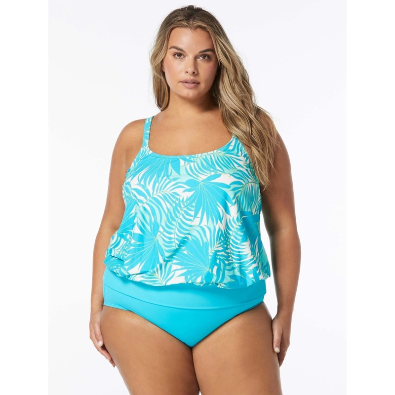 BEACH HOUSE PLUS SIZE SARAH TANKINI – AQUA PALM (16W-20W)