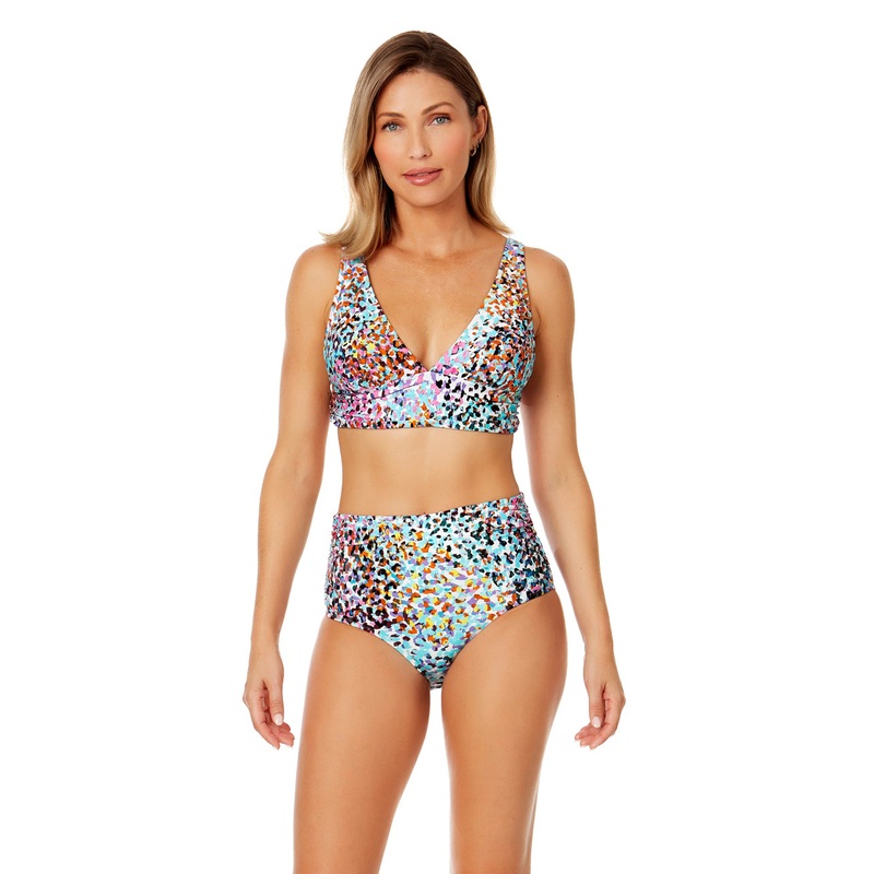 ANNE COLE SUNSET DOT SOFT BAND SHIRRED BRALETTE BIKINI TOP