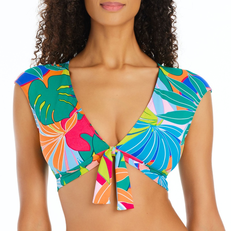 BLEU BY ROD BEATTIE LIFE OF THE PARTY  CAP SLEEVE TIE FRONT BIKINI TOP