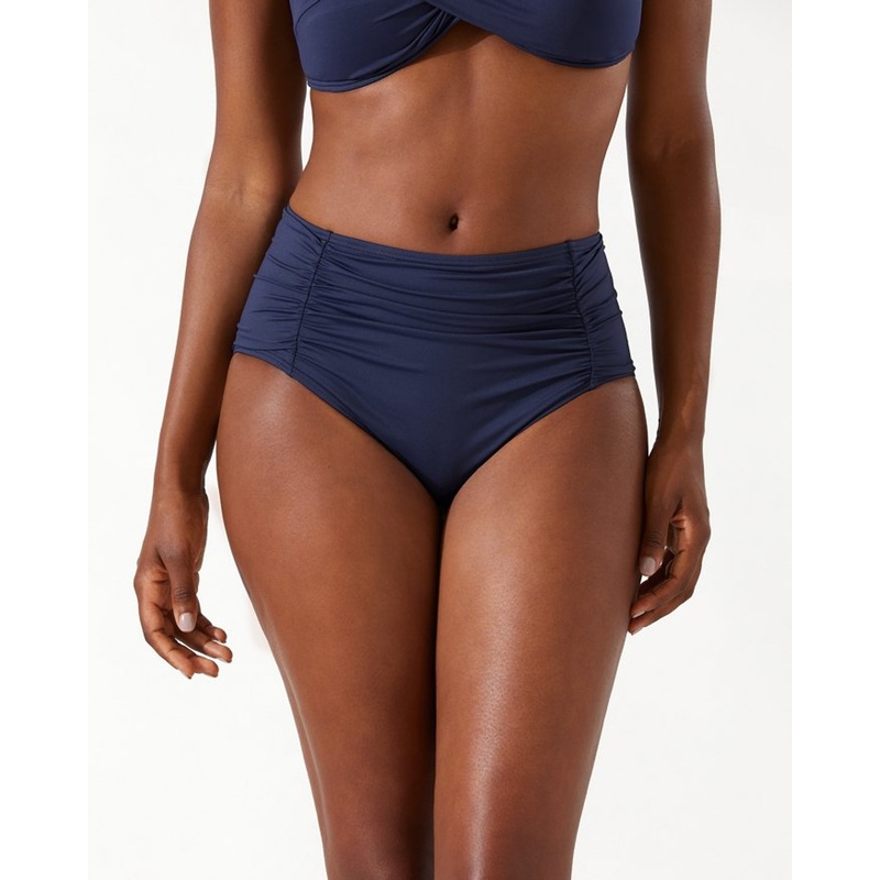 TOMMY BAHAMA SOLID SHIRRED HIGH WAIST BIKINI BOTTOM