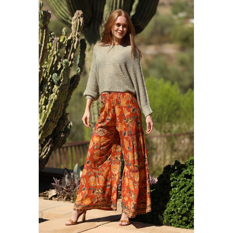 ANGIE WIDE LEG LACE TRIM FLARE PANT