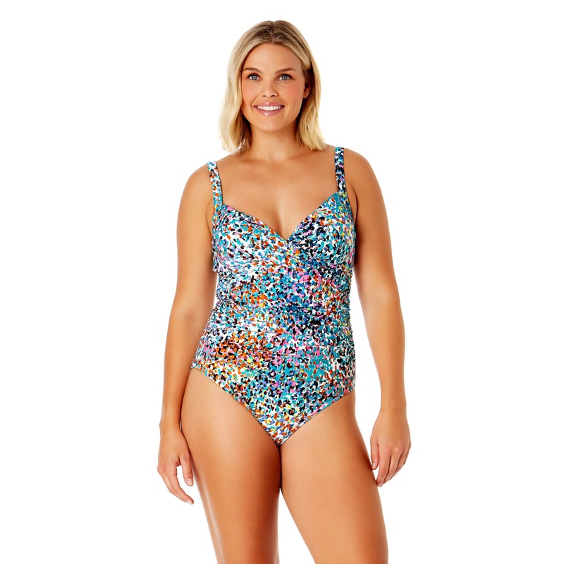 ANNE COLE SUNSET DOT UNDERWIRE SURPLICE ONE PIECE