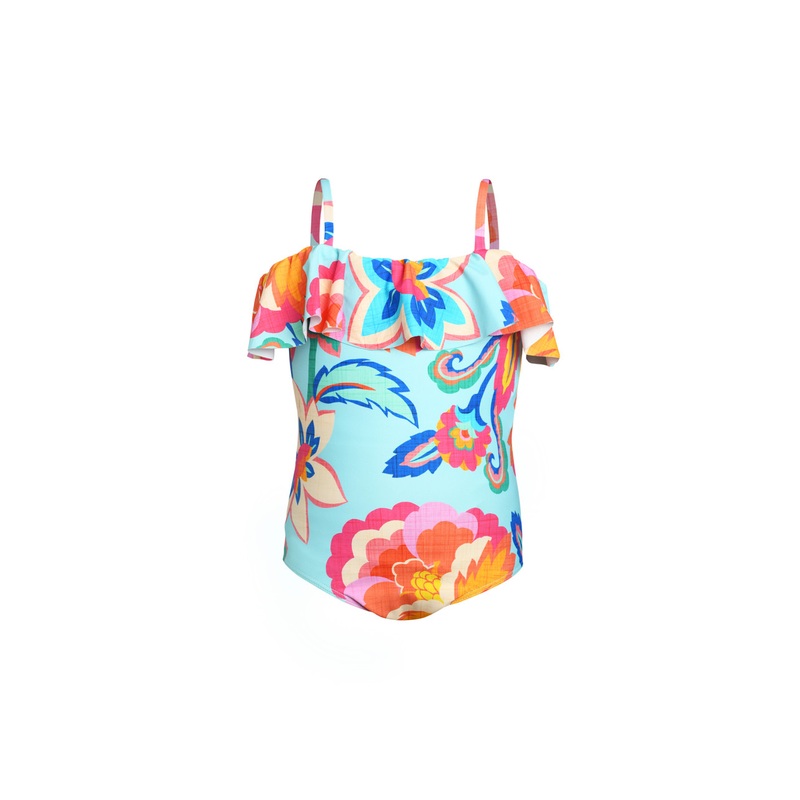 LA BLANCA BREEZY BEAUTY GIRLS OFF THE SHOULDER RUFFLE ONE PIECE (2T-6/7)