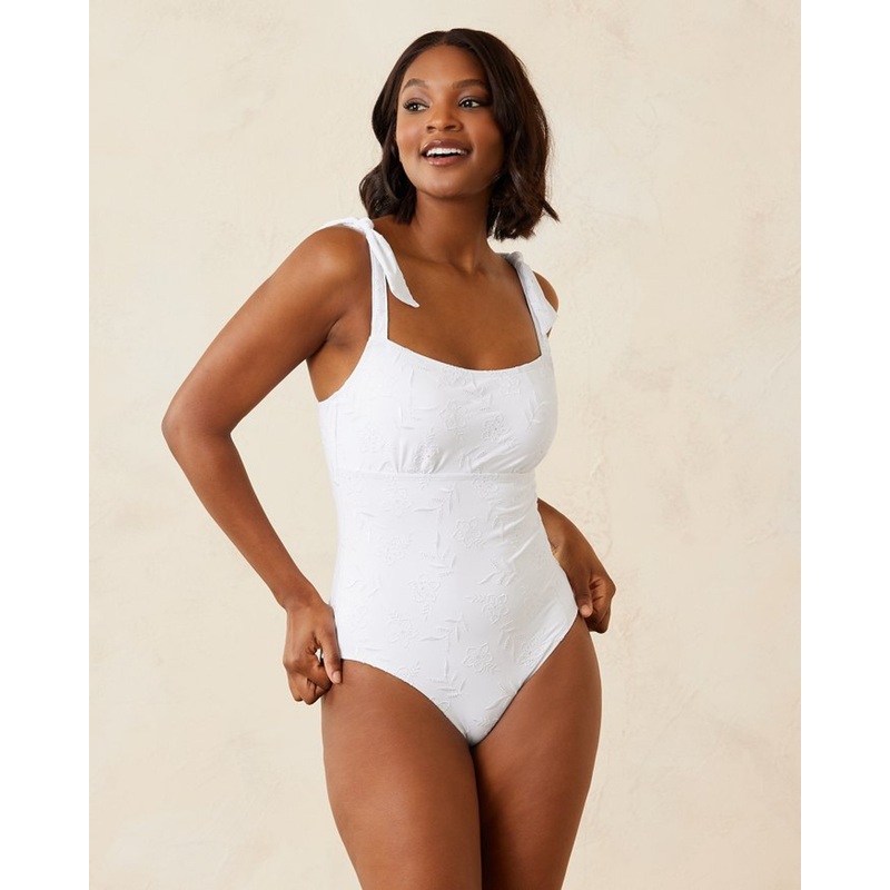 TOMMY BAHAMA EYELET HIDEAWAY SQUARE-NECK ONE PIECE