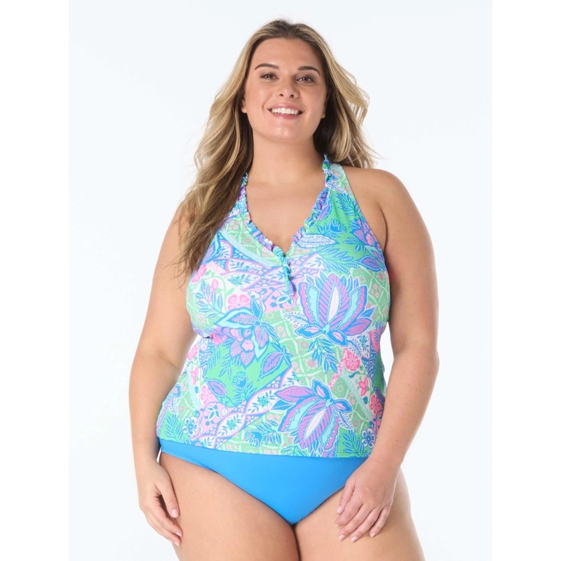 BEACH HOUSE NINA RUFFLE TRIM TANKINI – ESTATE MOSAIC PIQUE (16W-18W)