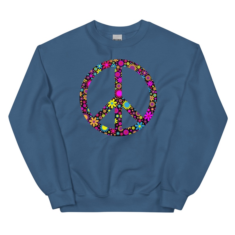 WTees Flower Power Peace Sign Crew Neck Sweatshirt