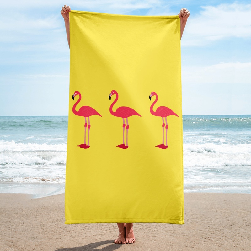 WTees Pink Flamingos Beach Towel Yellow