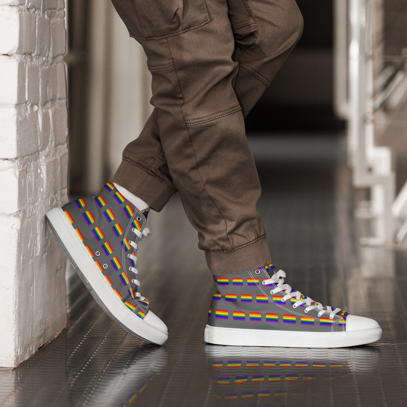 WTees Rainbow Flags High Top Canvas Sneakers Grey