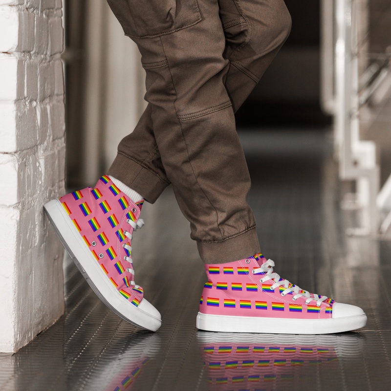WTees Rainbow Flags High Top Canvas Sneakers Pink