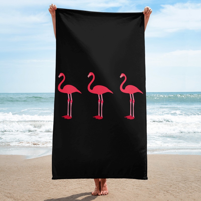 WTees Pink Flamingos Beach Towel Black