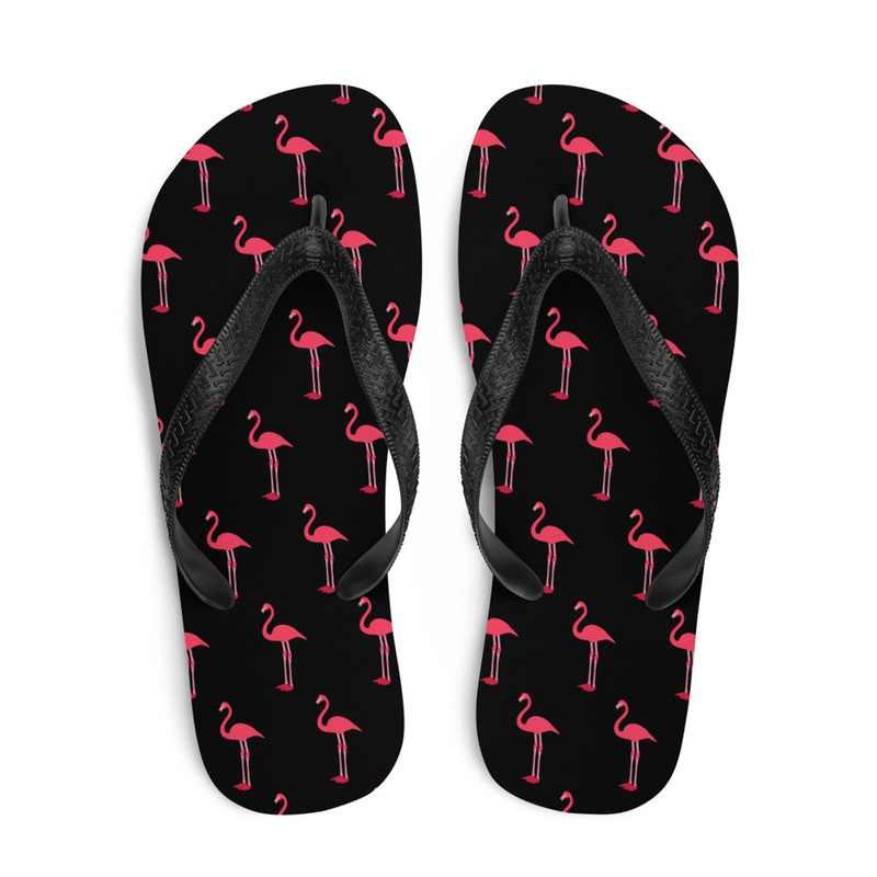 WTees Pink Flamingos Flip-Flops Black