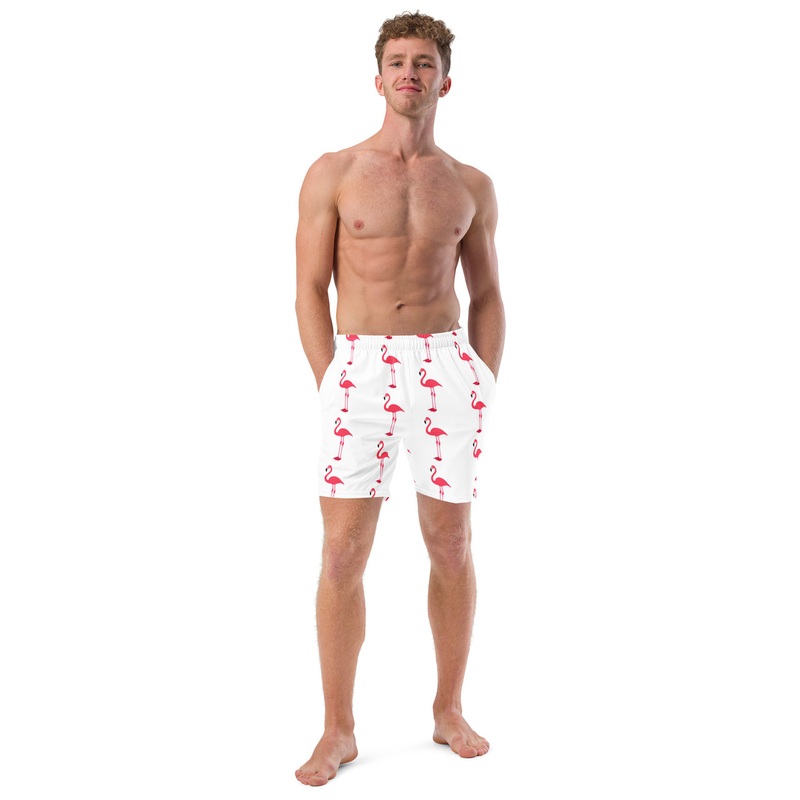 WTees Pink Flamingos Swim Trunks White
