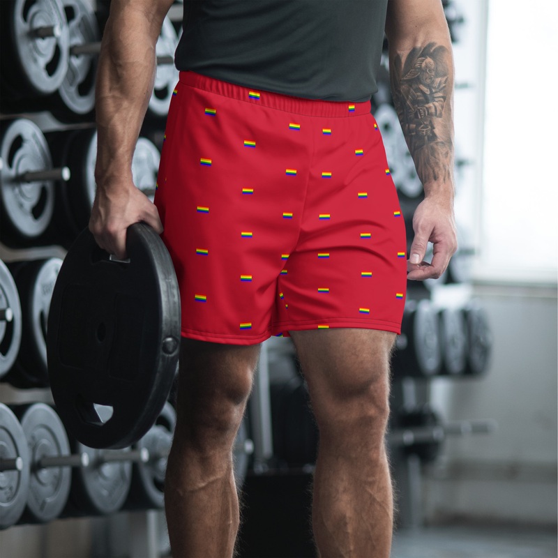 WTees Rainbow Flags Athletic Shorts Red