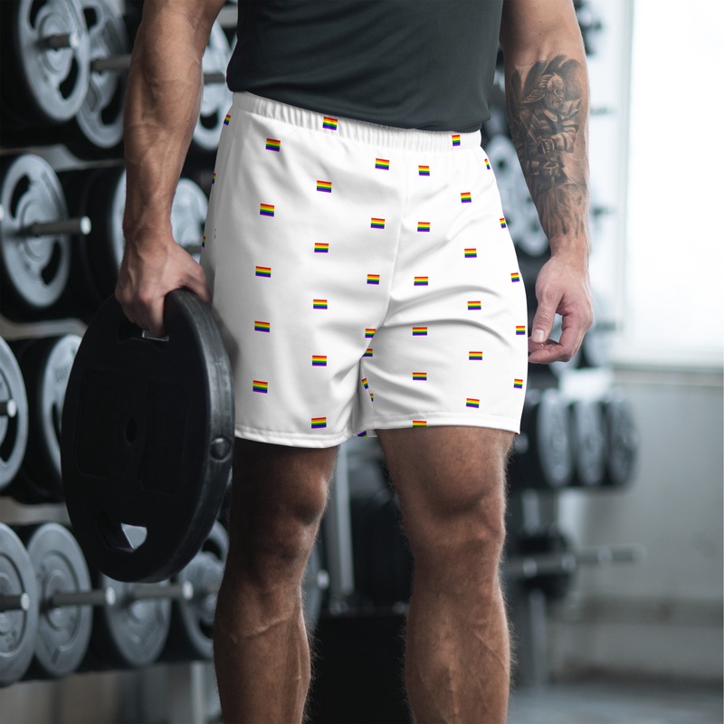 WTees Rainbow Flags Athletic Shorts White