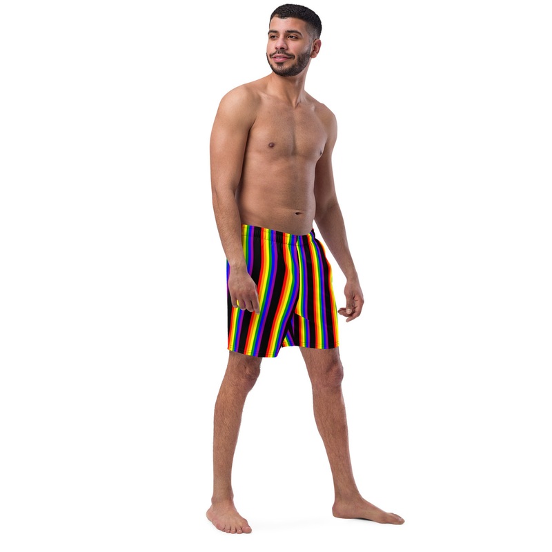 WTees Rainbow Stripes Swim Trunk Black