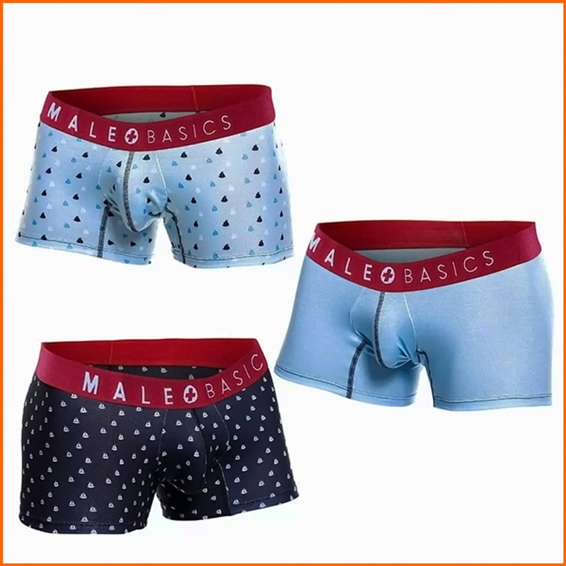 MaleBasics 3 Pack Trunks Prints Red Waist
