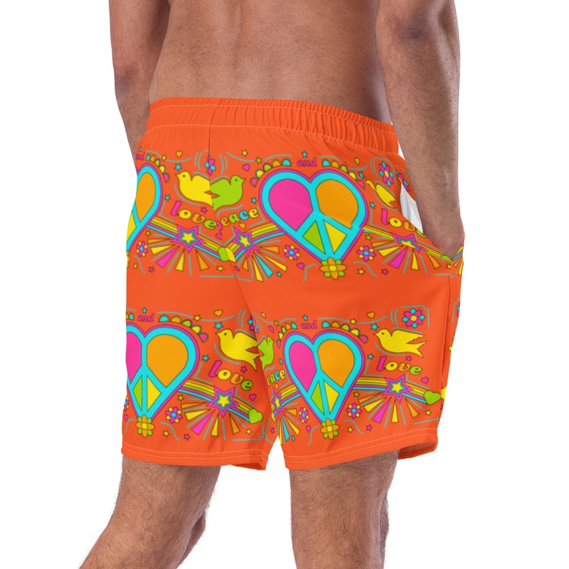WTees Peace & Love Swim Trunks Outrages Orange
