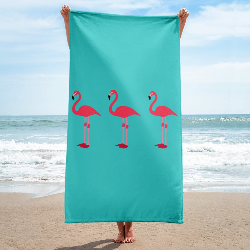 WTees Pink Flamingos Beach Towel Turquoise