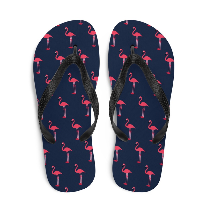 WTees Pink Flamingos Flip-Flops Navy