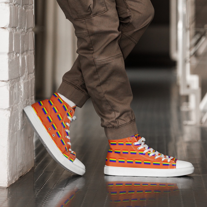 WTees Rainbow Flags High Top Canvas Sneakers Orange