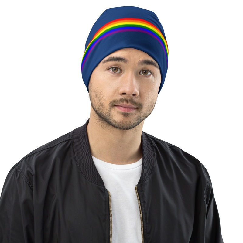 WTees Rainbow Stripe Beanie Blue