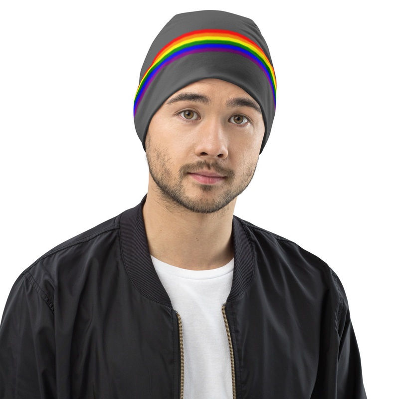 WTees Rainbow Stripe Beanie Grey