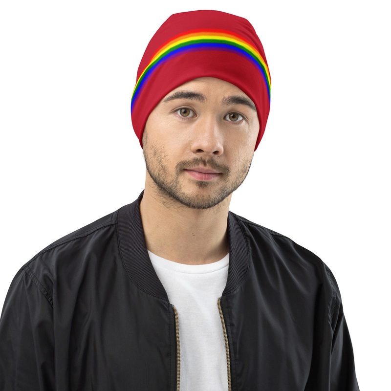 WTees Rainbow Stripe Beanie Red