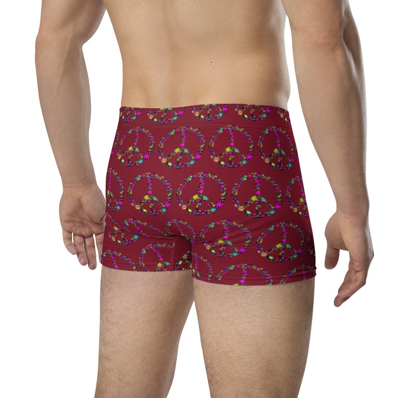 WTees Flower Power Peace Sign Trunk Boxer Briefs Maroon