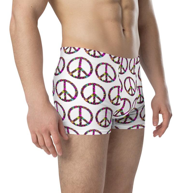 WTees Flower Power Peace Sign Trunk Boxer Briefs White