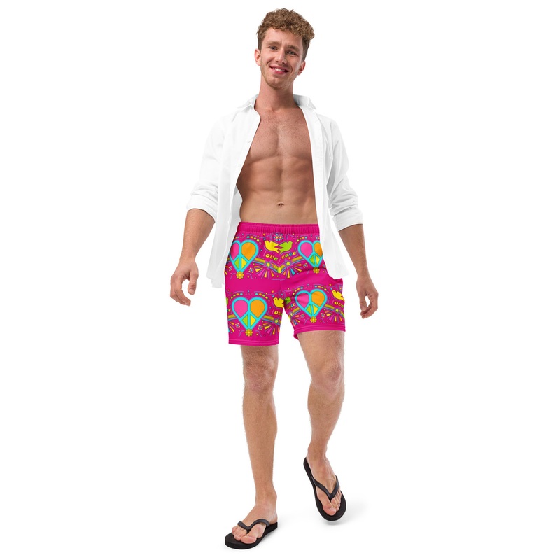 WTees Peace & Love Swim Trunks Red Violet