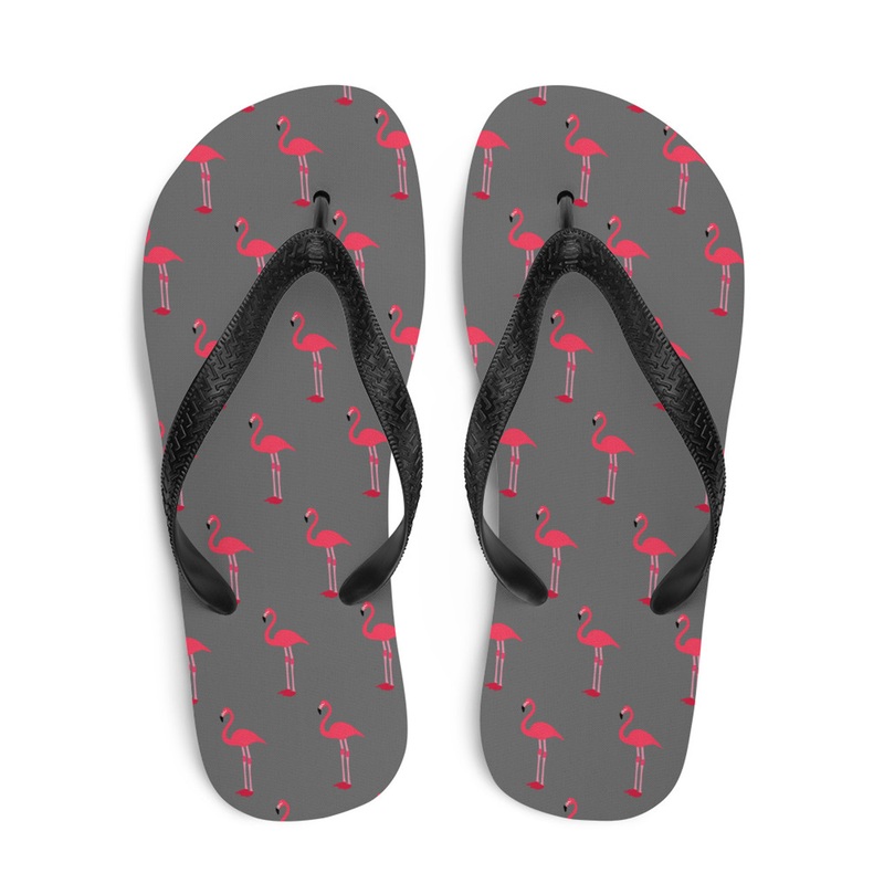 WTees Pink Flamingos Flip-Flops Grey