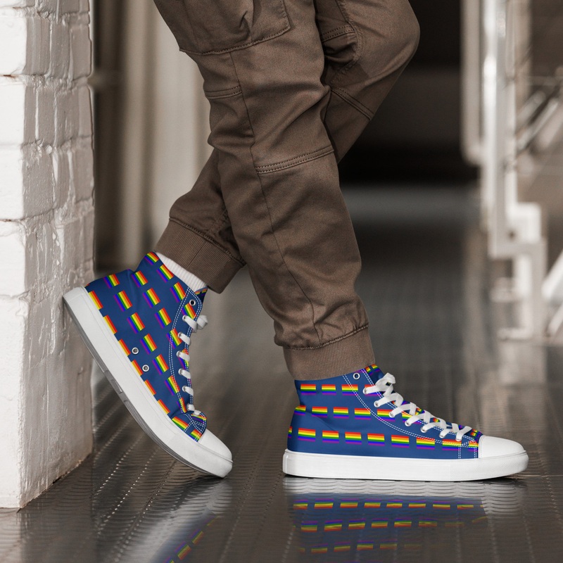 WTees Rainbow Flags High Top Canvas Sneakers Blue