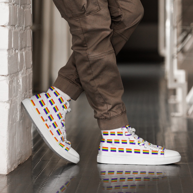 WTees Rainbow Flags High Top Canvas Sneakers White