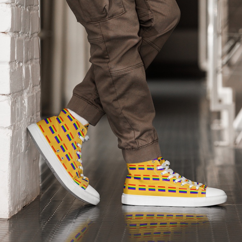 WTees Rainbow Flags High Top Canvas Sneakers Yellow