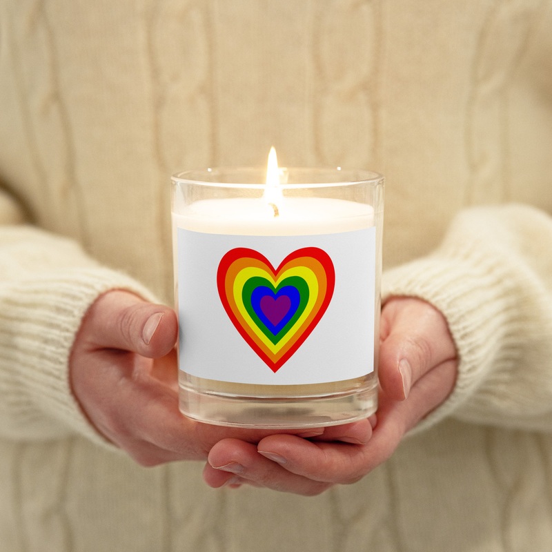 WTees Rainbow Heart Glass Jar Soy Wax Candle White