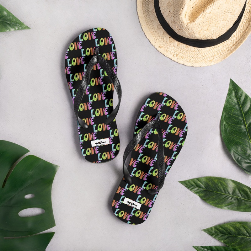 WTees Retro Love Love Love Flip-Flops Black