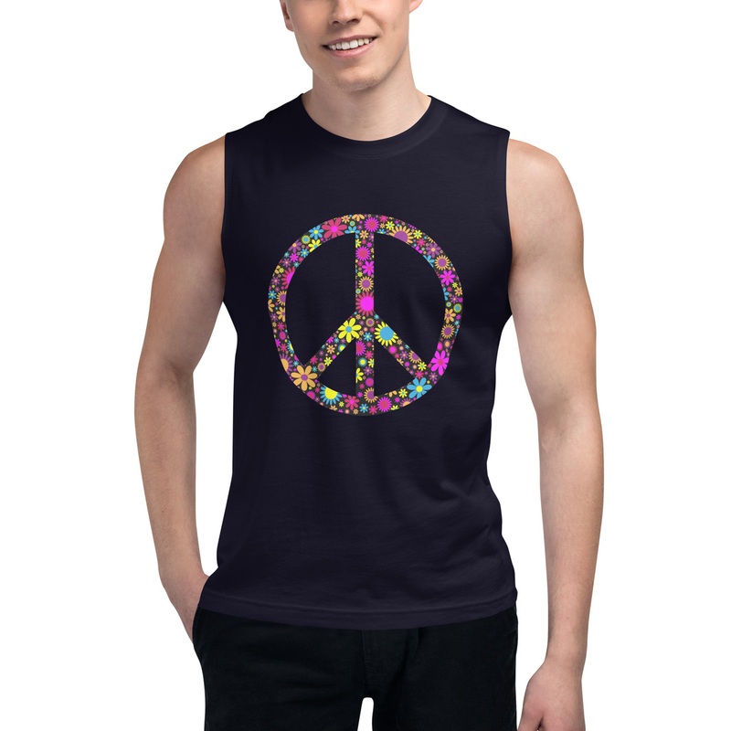 WTees Flower Power Peace Sign Muscle Shirt