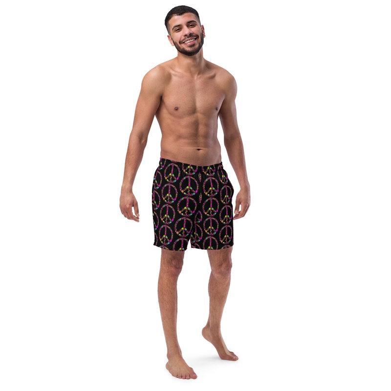 WTees Flower Power Peace Sign Swim Trunks Black