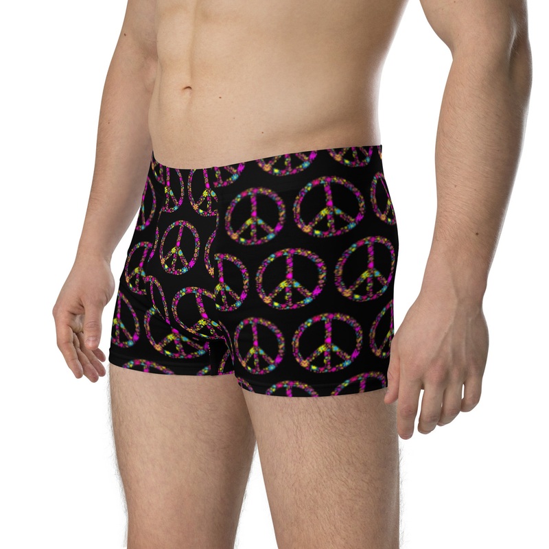 WTees Flower Power Peace Sign Trunk Boxer Briefs Black