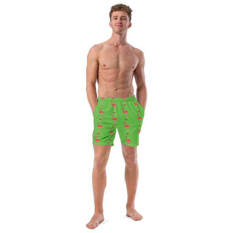 WTees Pink Flamingos Swim Trunks Green