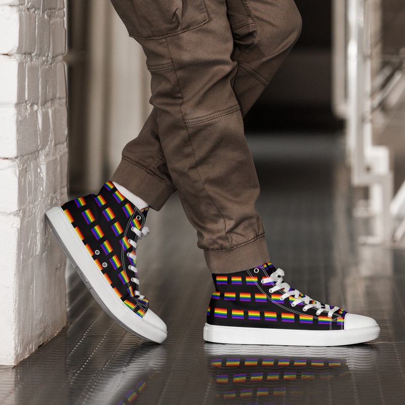WTees Rainbow Flags High Top Canvas Sneakers Black