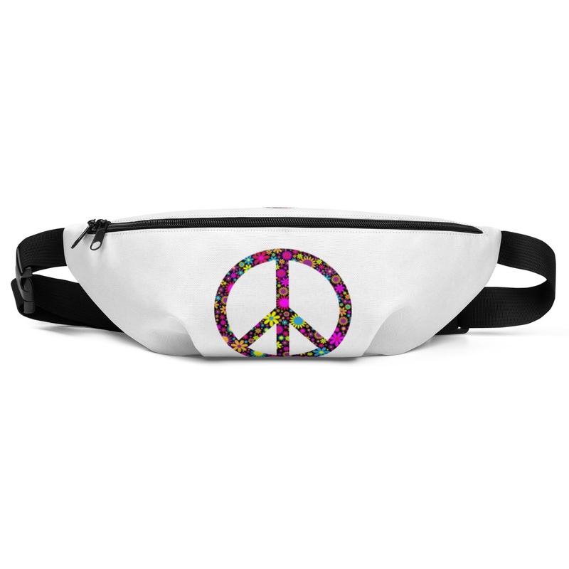 WTees Flower Power Peace Sign Fanny Pack White